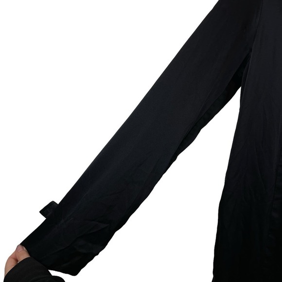 Sablyn Silk Long Sleeve Button Front Trench Coat Black Size M - Picture 2 of 9